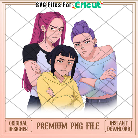 Huntrix in home png, kpop cartoon png, saja boys png