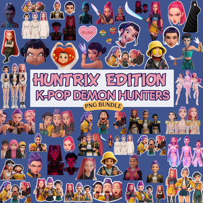 Huntrix kpop bundle png, kpop idol bundle png, gaming character fashion bundle png