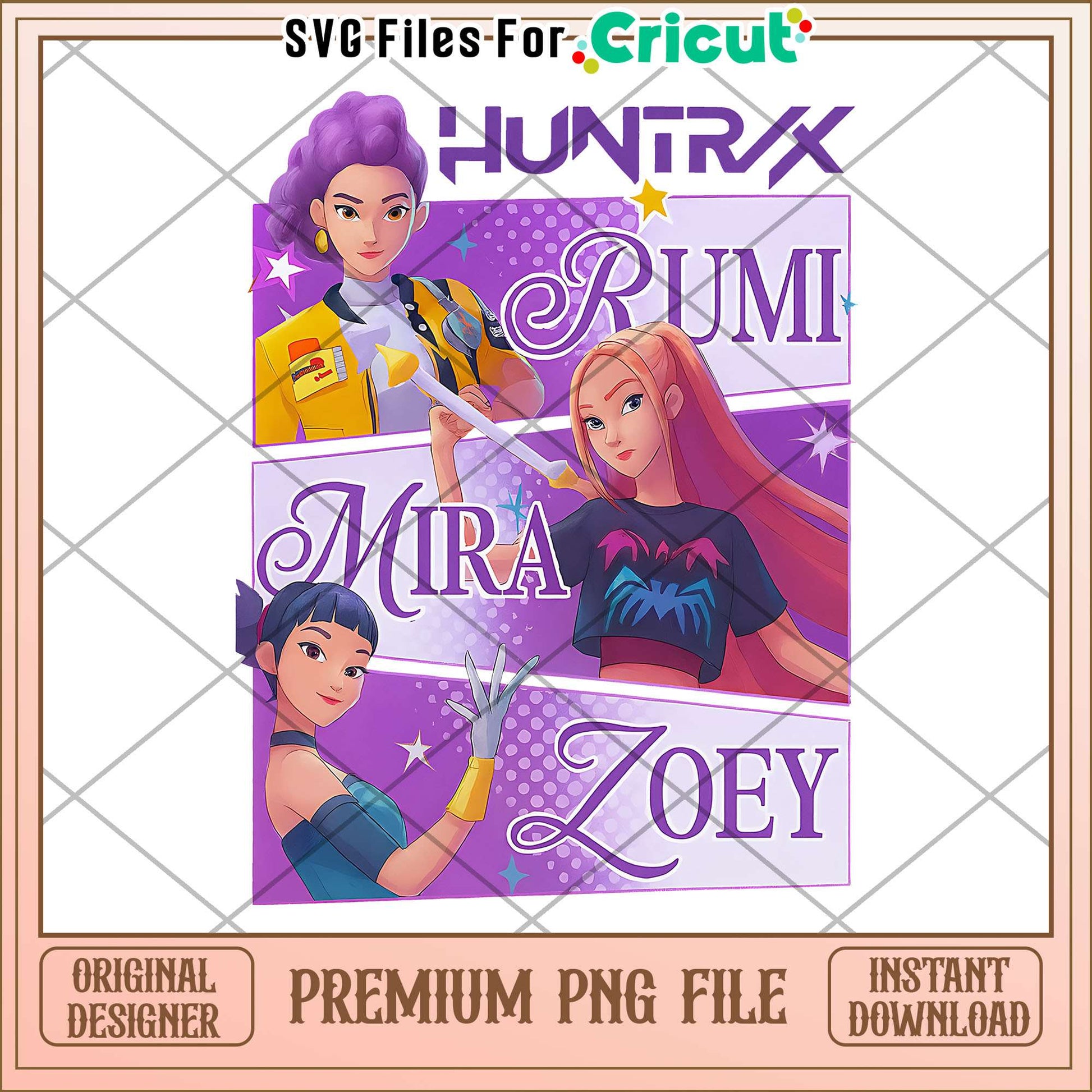 Huntrix rumi mira zoey png, cute demon slayer png, kpop girl png