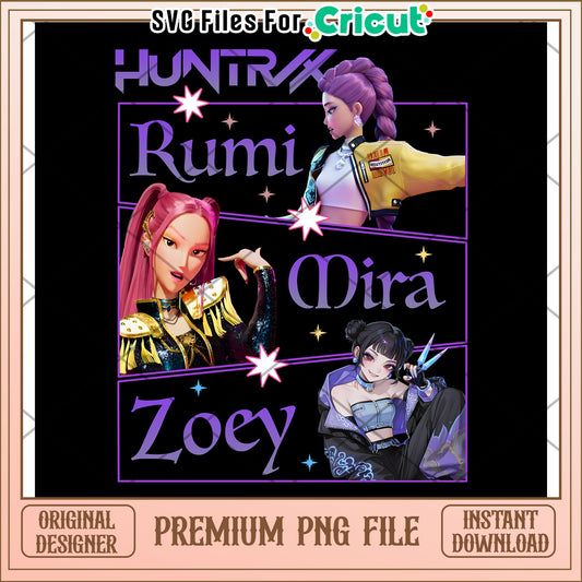 Huntrix rumi mira zoey png, kpop cartoon png, saja boys png