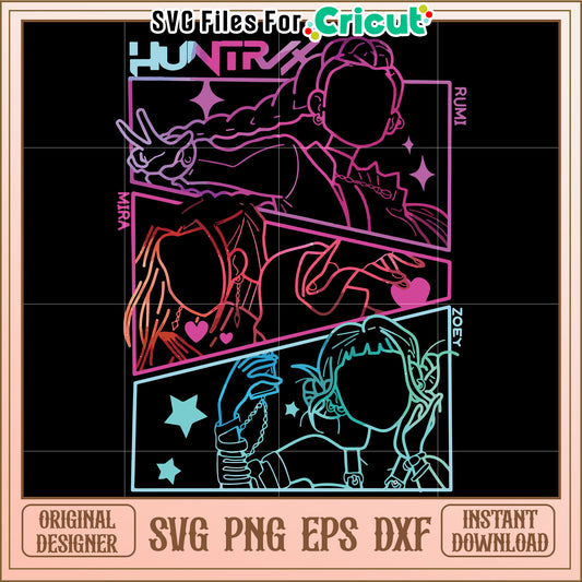 Huntrix svg, kpop demon hunters svg, kpop cartoon songs svg