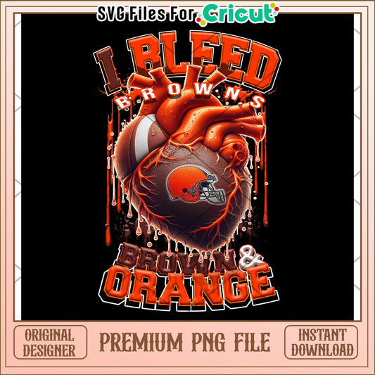 I Bleed Browns Football Heart Design, Premium PNG Instant Download
