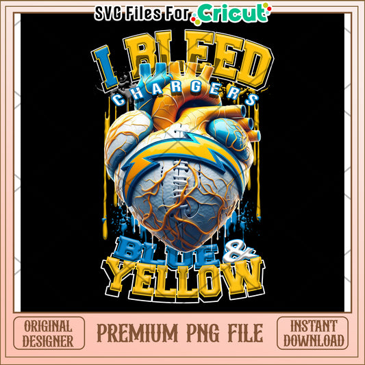 I Bleed Chargers Blue and Yellow PNG Design for Downloads, Crafting Projects