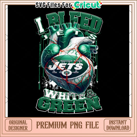 I Bleed Jets White and Green PNG File for Sports Fans, Instant Download Available
