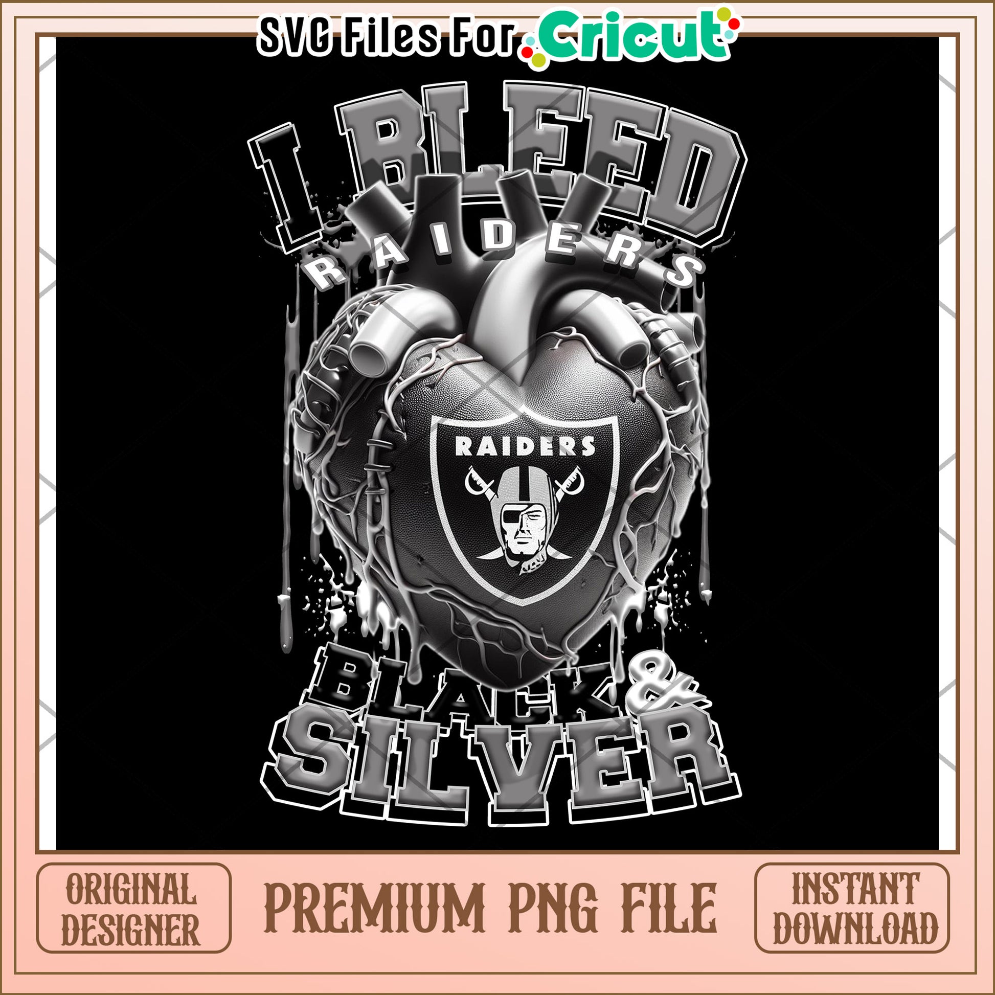 I Bleed Raiders Black and Silver PNG Design for Cricut, Instant Download