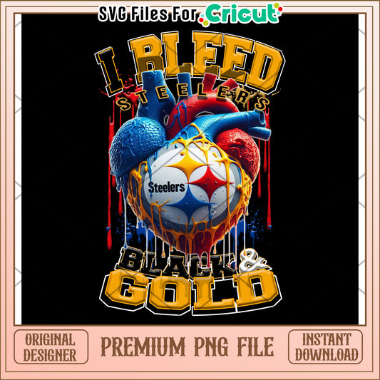 I Bleed Steelers Heart Design, Premium PNG File for Instant Download