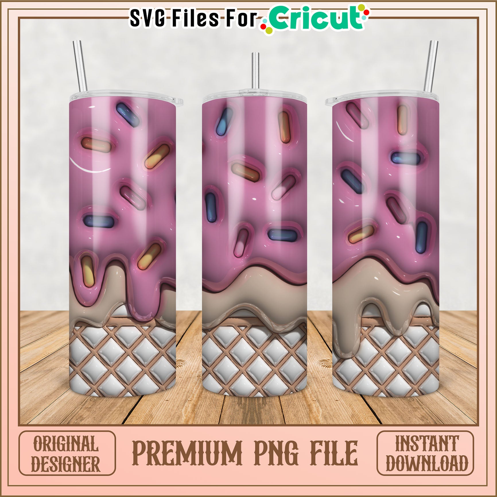 Ice Cream Cone Tumbler PNG Design