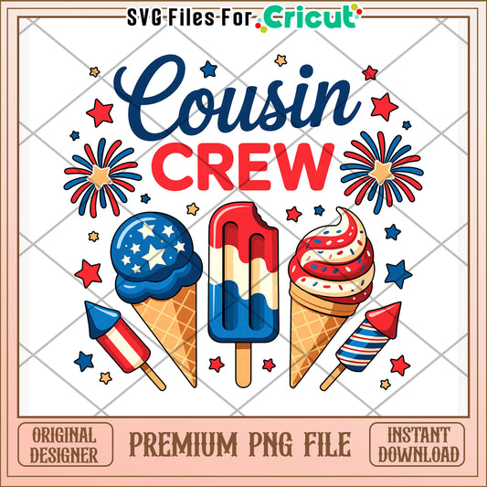 Ice cream cousin crew png, celebration vibes png, patriotic theme png