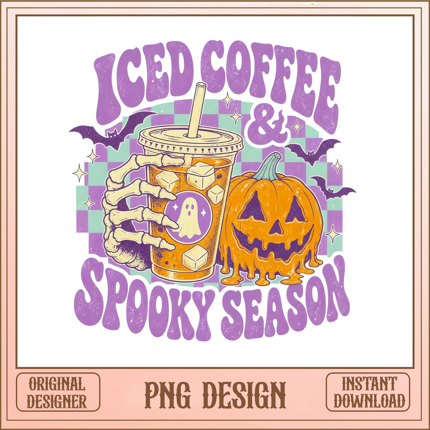 Iced Coffee And Spooky Season PNG, Halloween PNG, Retro PNG