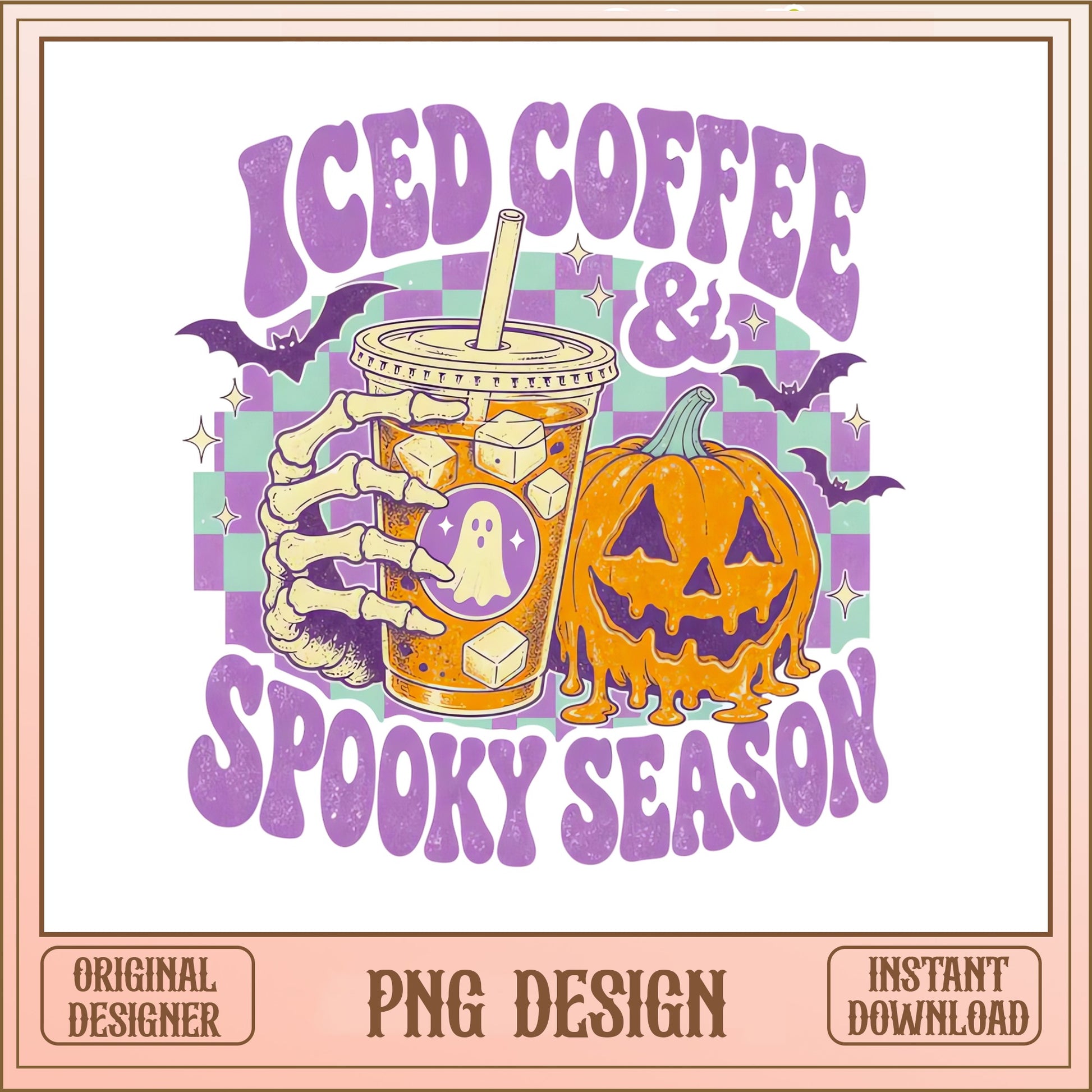 Iced Coffee And Spooky Season PNG, Halloween PNG, Retro PNG