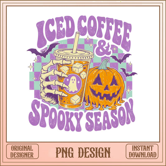 Iced Coffee And Spooky Season PNG, Halloween PNG, Retro PNG