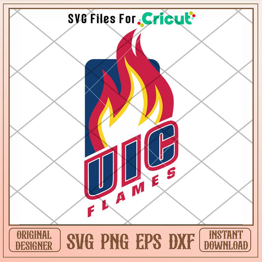 Illinois Chicago Flames Logo Svg, Illinois Chicago Flames Svg, NCAA Svg