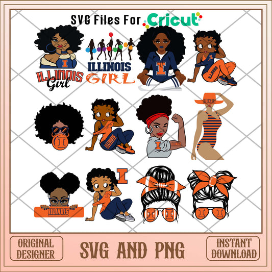Illinois Fighting girl svg, Illinois Fighting svg bundle, NCAA svg