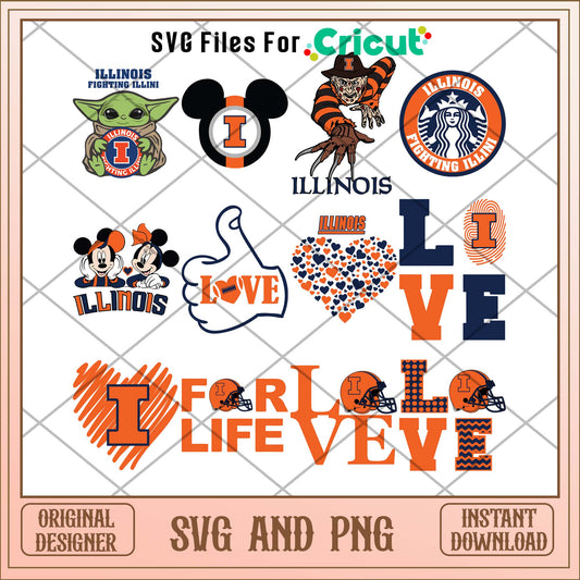 Illinois Fighting love svg, Illinois Fighting svg bundle, NCAA svg 