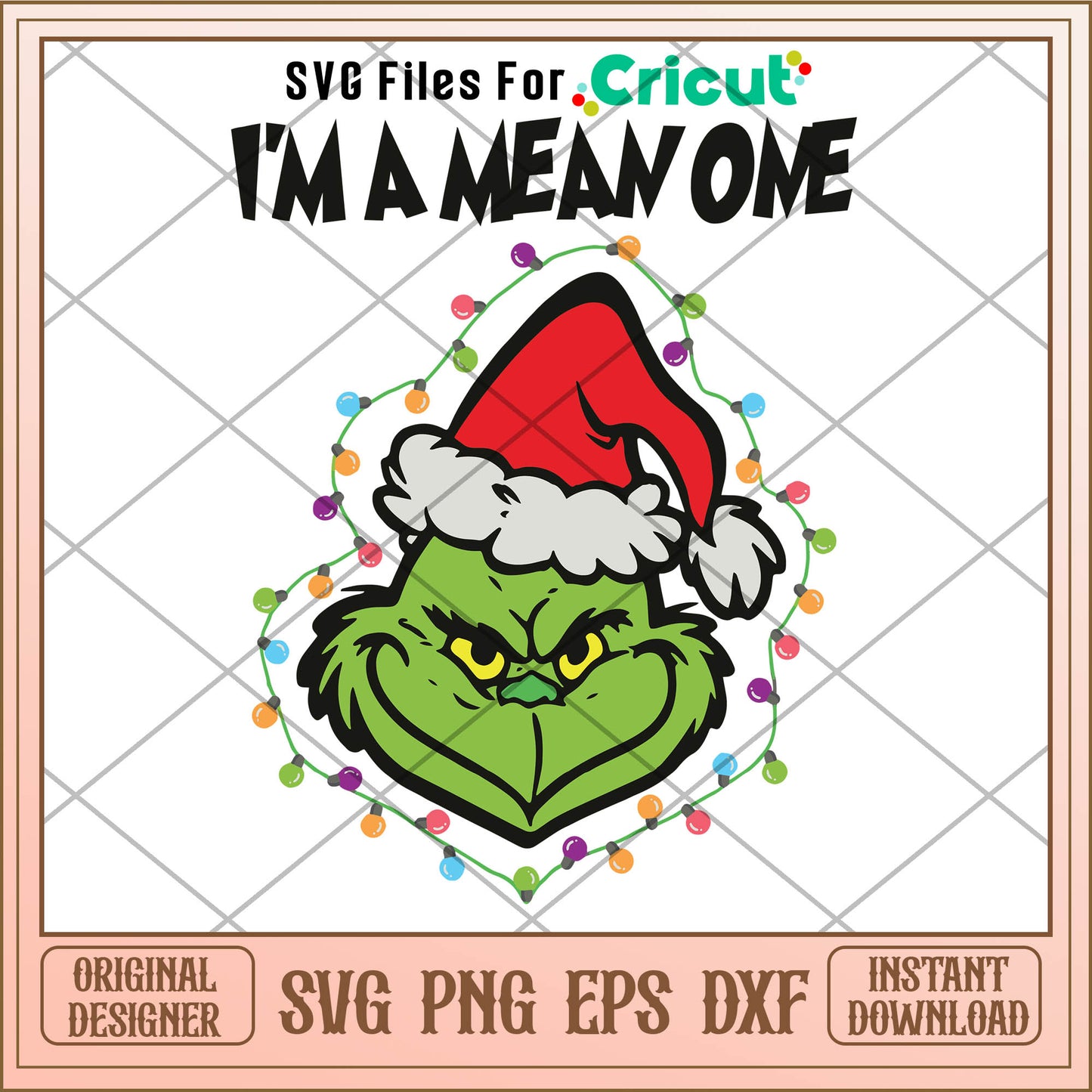 Im A Mean One Grinch Santa Hat SVG, christmas lights svg