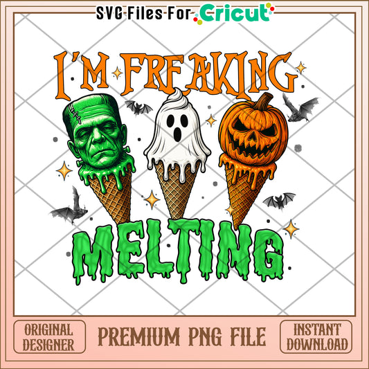 Im freaking melting halloween design png, spooky season png, october 31 celebration png