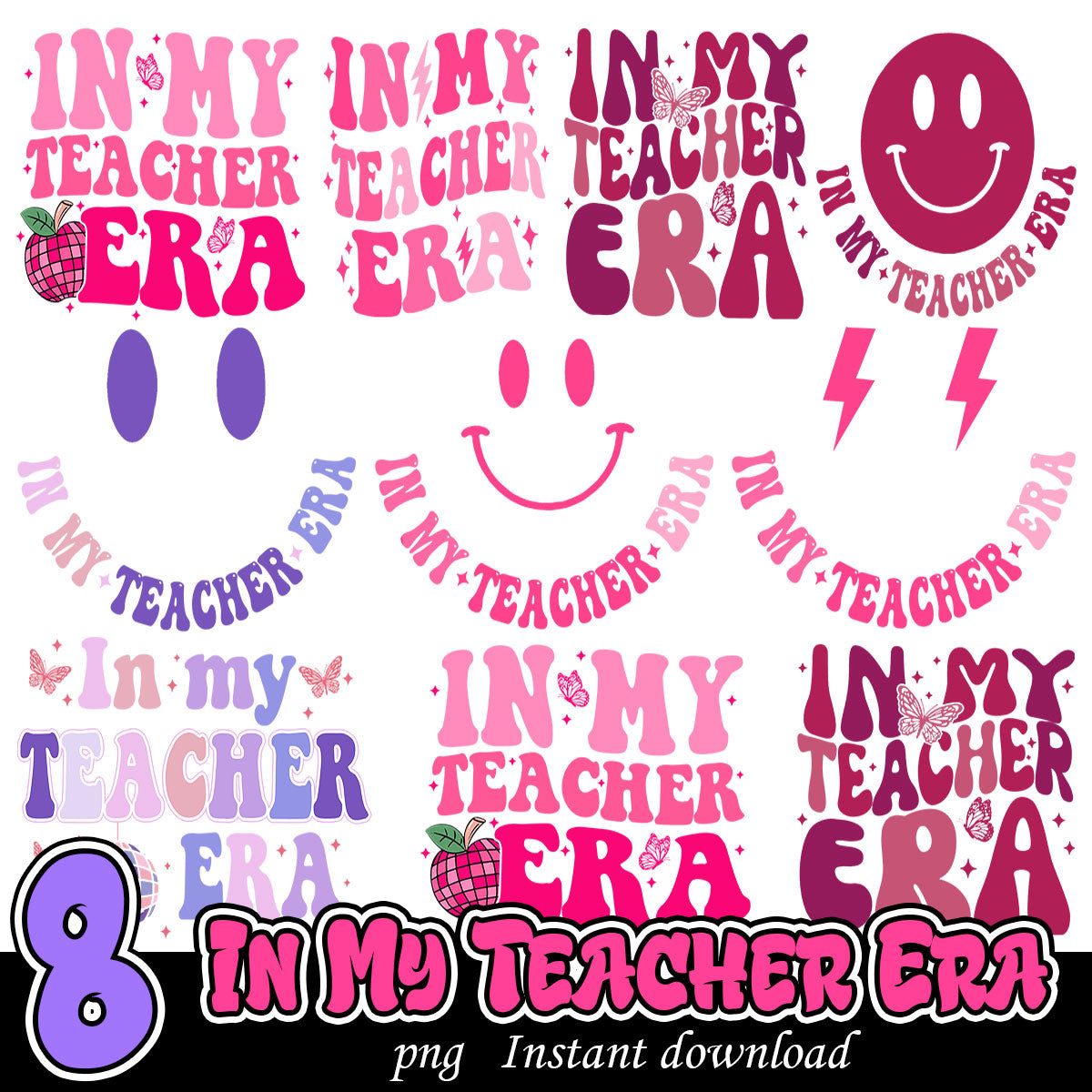 In My Teacher Era Bundle, Pink teacher era png bundle