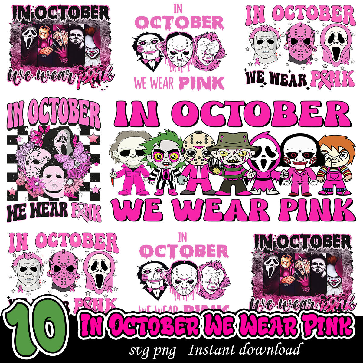 In October We Wear Pink Halloween Bundle svg, Pink Halloween bundle