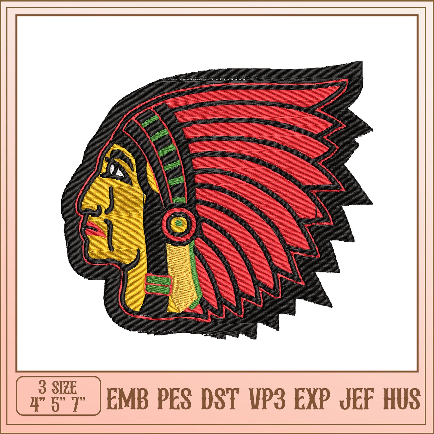 Indian Head Embroidery Design