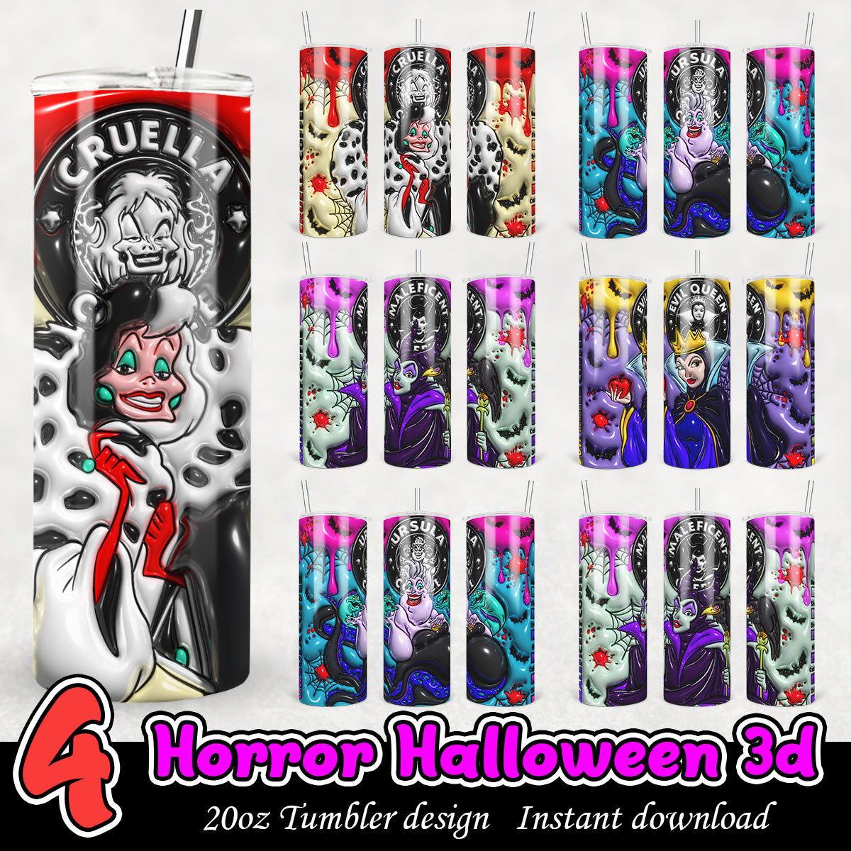 Inflated Halloween villain 3D Tumbler, Disney villains 20oz tumbler