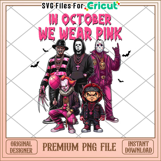 In october wear pink design png, halloween jokes​ png, halloween drawings​ png