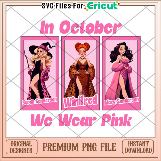 In october we wear pink desig png, happy halloween​ png, times for halloween png