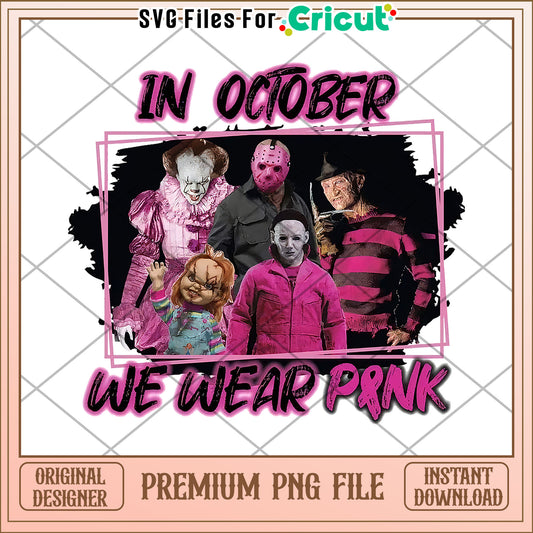 In october we wear pink png, halloween​ design​ png, halloween costume​ png