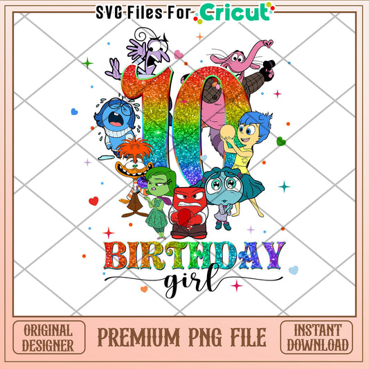 Inside Out 10th Birthday Girl PNG