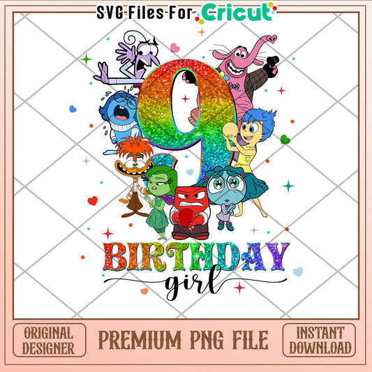 Inside Out 9th Birthday Girl PNG