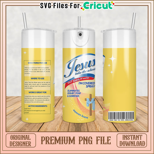 Inspirational Jesus Take the Wheel Tumbler PNG Design for Cricut