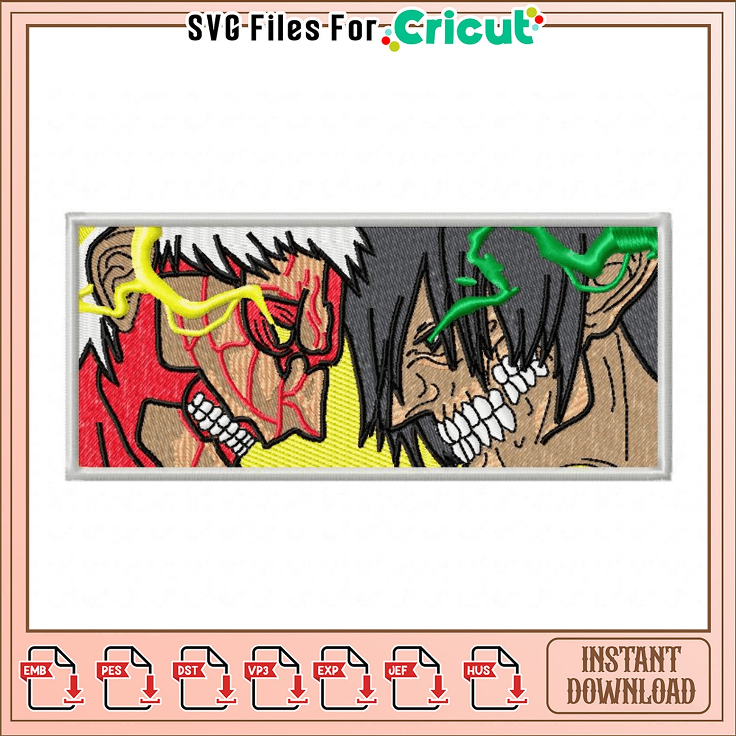 Intense Anime Face Off Embroidery Design Downloadable File