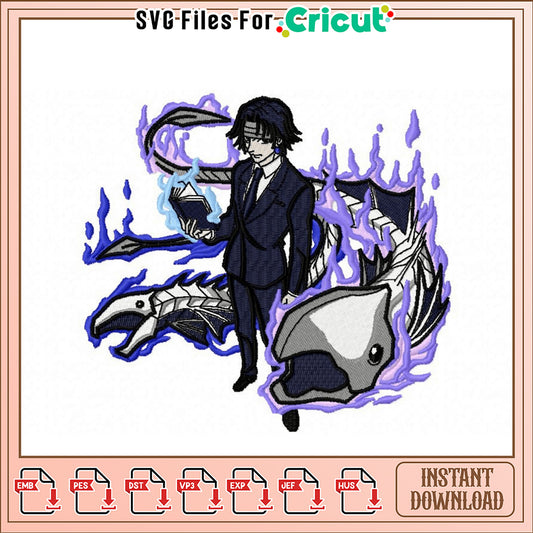 Intricate Embroidery Design of Mystic Character Scene