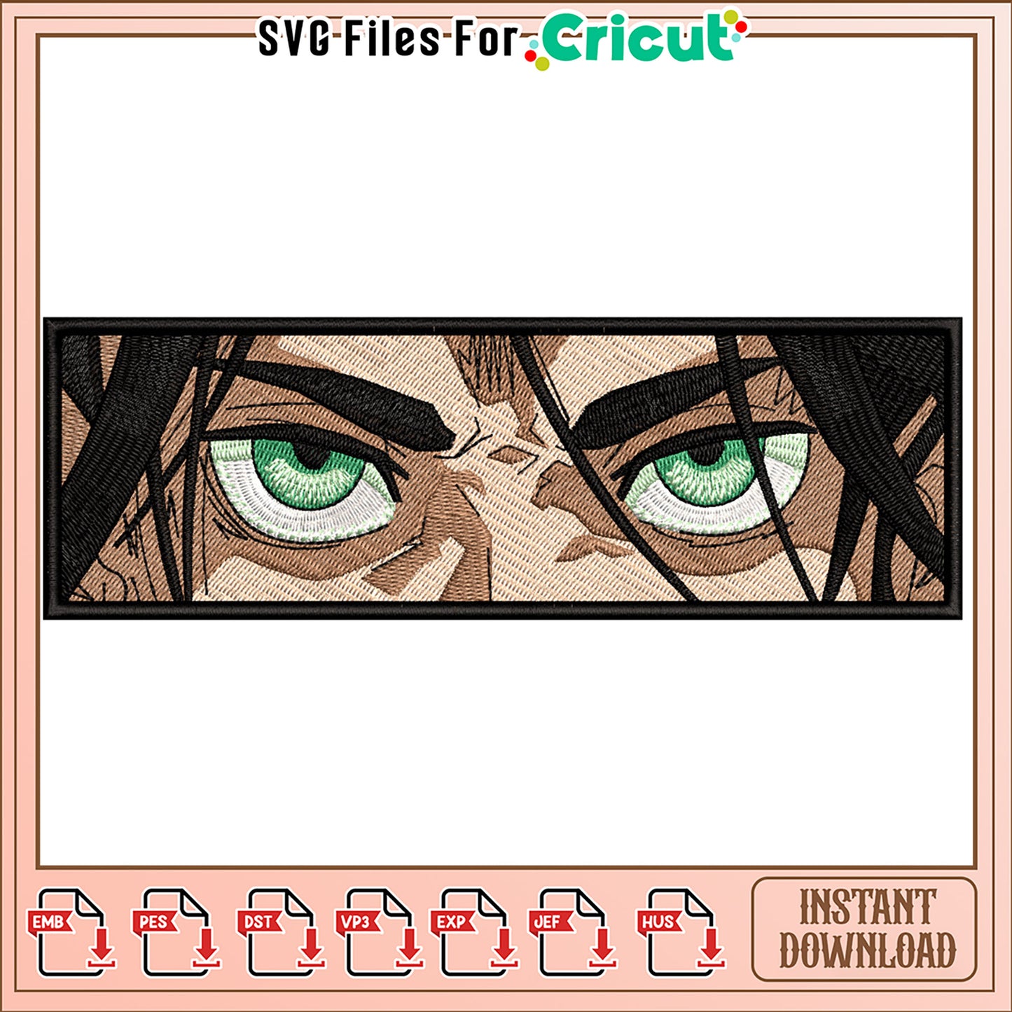 Intricate Green Eyes Embroidery Design for Fabrics