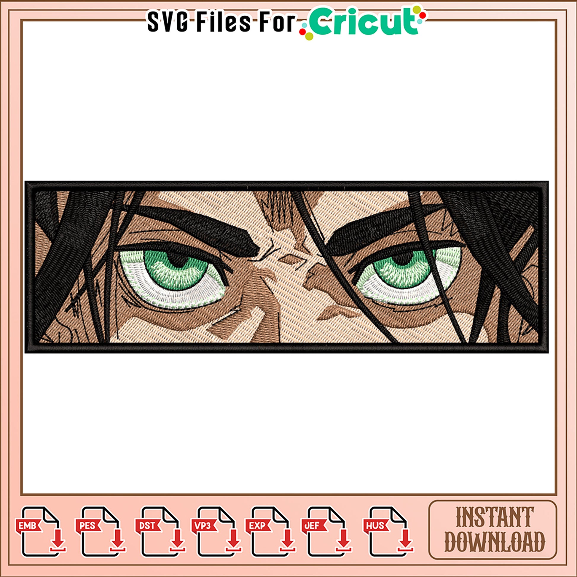 Intricate Green Eyes Embroidery Design for Fabrics