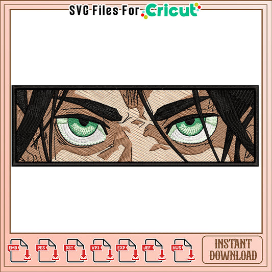 Intricate Green Eyes Embroidery Design for Fabrics