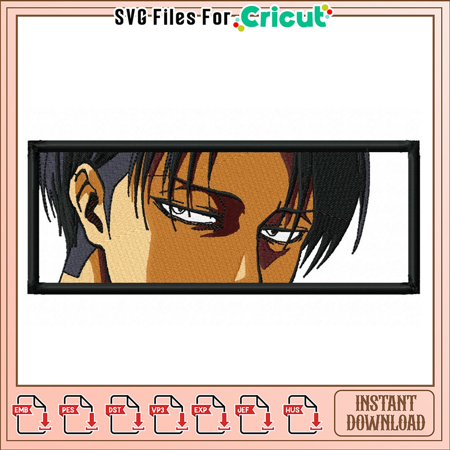 Intricate Levi Ackerman Embroidery Design Downloadable File