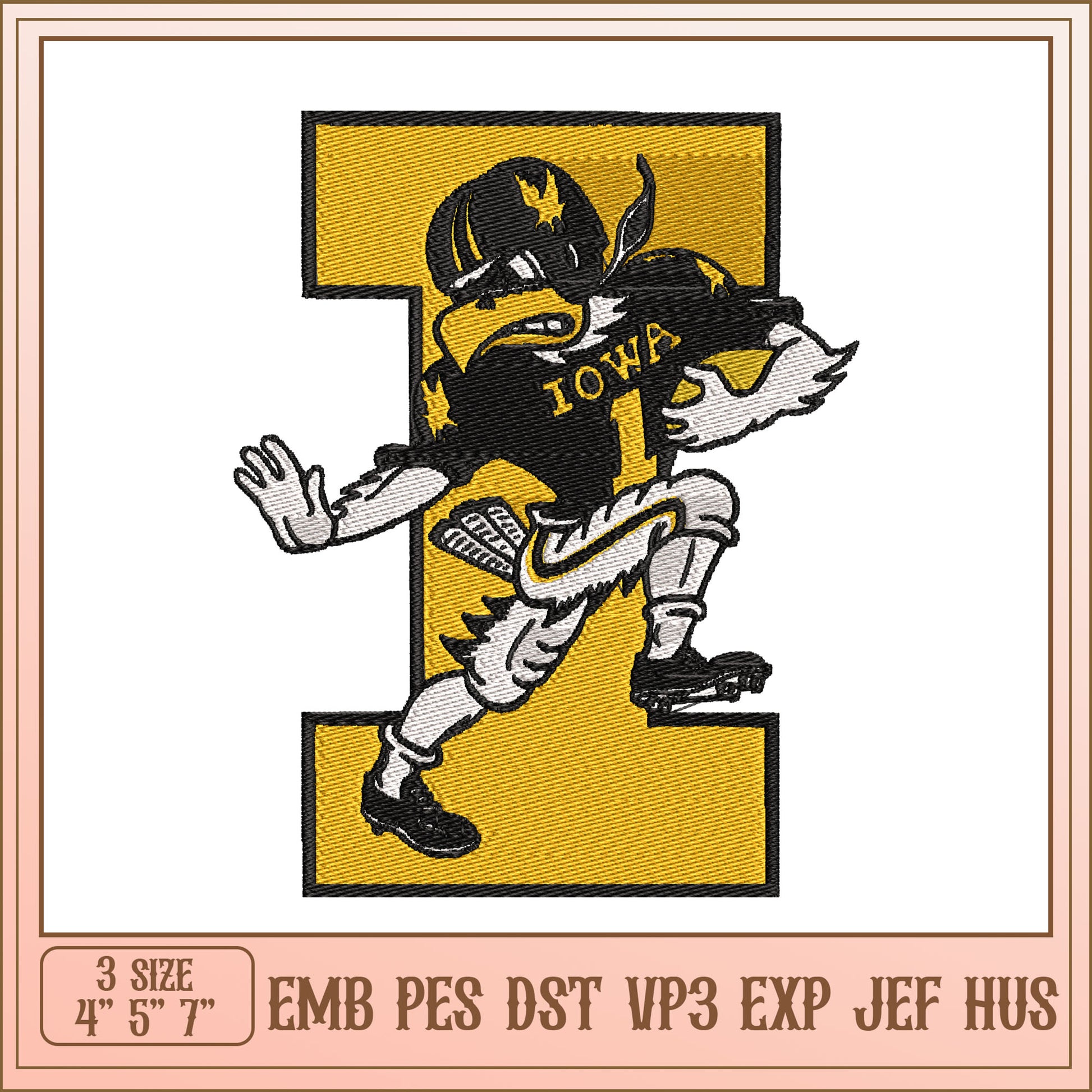 Iowa Football Player Embroidery Design in Three Sizes Available