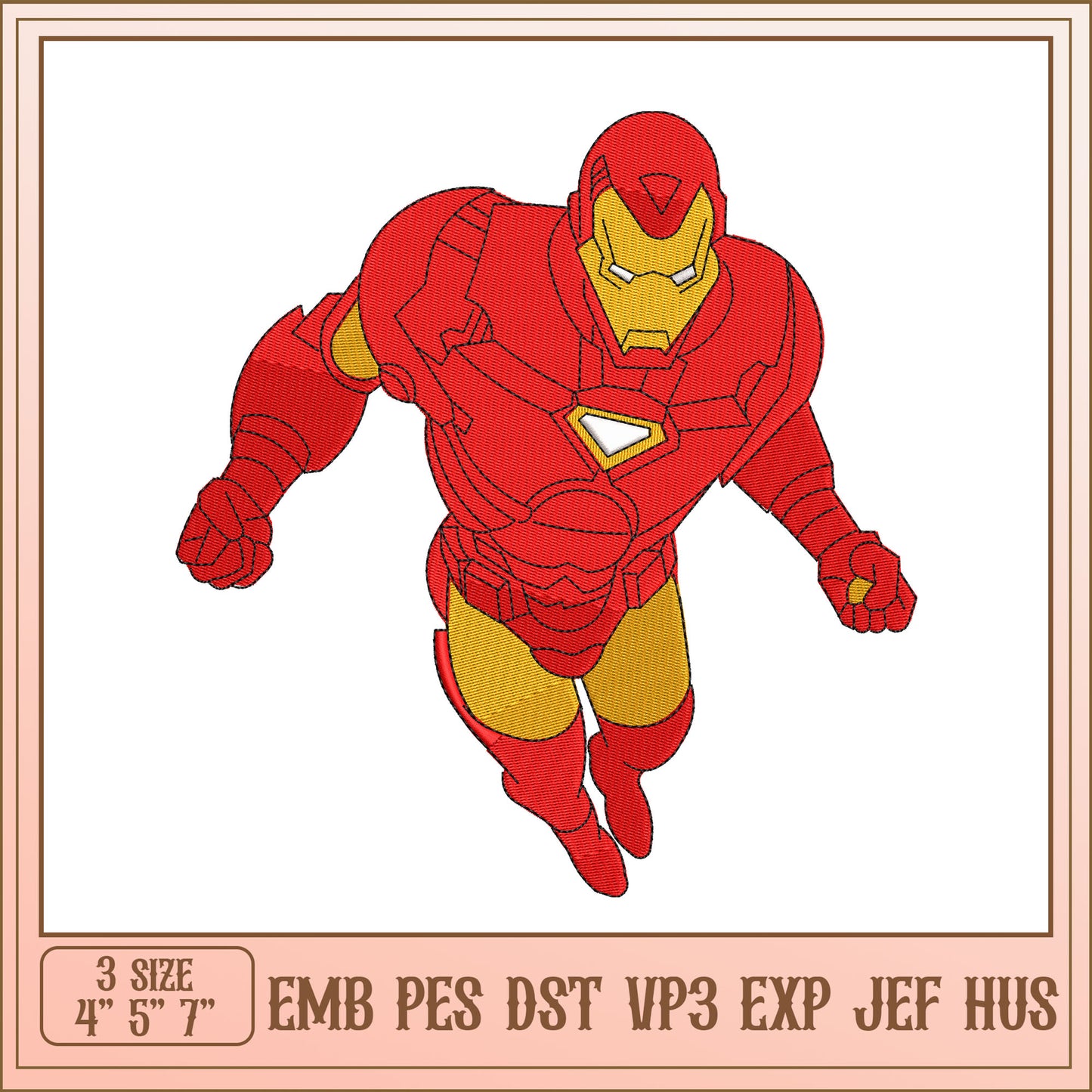 Iron Man Embroidery Design for Machine 4 5 7 Inches in Size