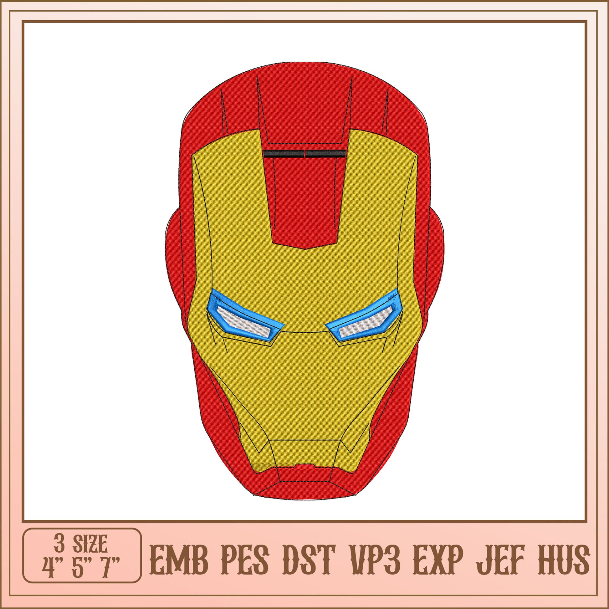 Iron Man Helmet Embroidery Design Three Size Formats Download