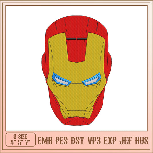 Iron Man Helmet Embroidery Design Three Size Formats Download