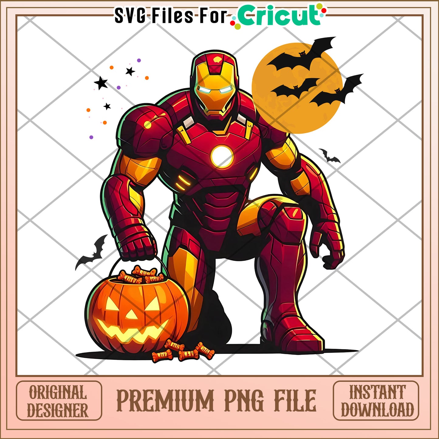 Iron man and pumpkin png, halloween season png, cute halloween png