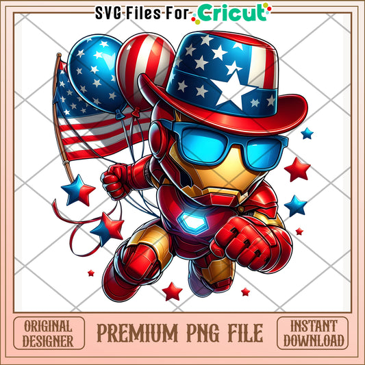 Iron man avengers cute character png, independence day png, red white and blue png