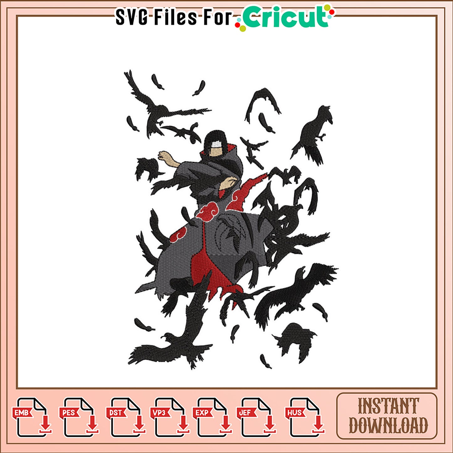 Itachi Uchiha Crow Embroidery Design Instant Download