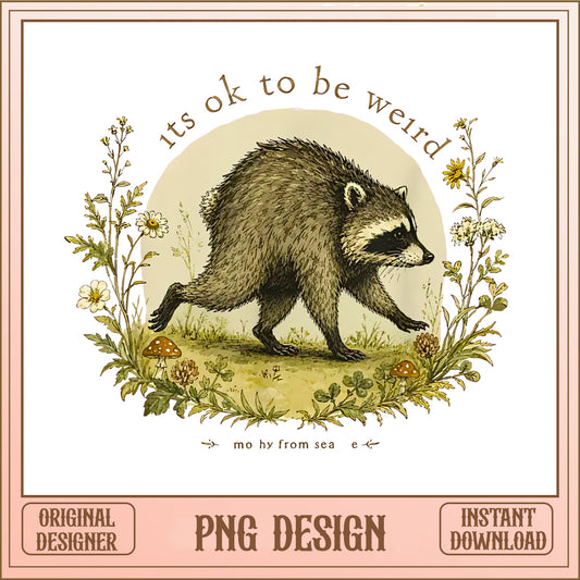 Its Ok To Be Weird Raccoon PNG, Vintage Raccoon, Cottagecore PNG
