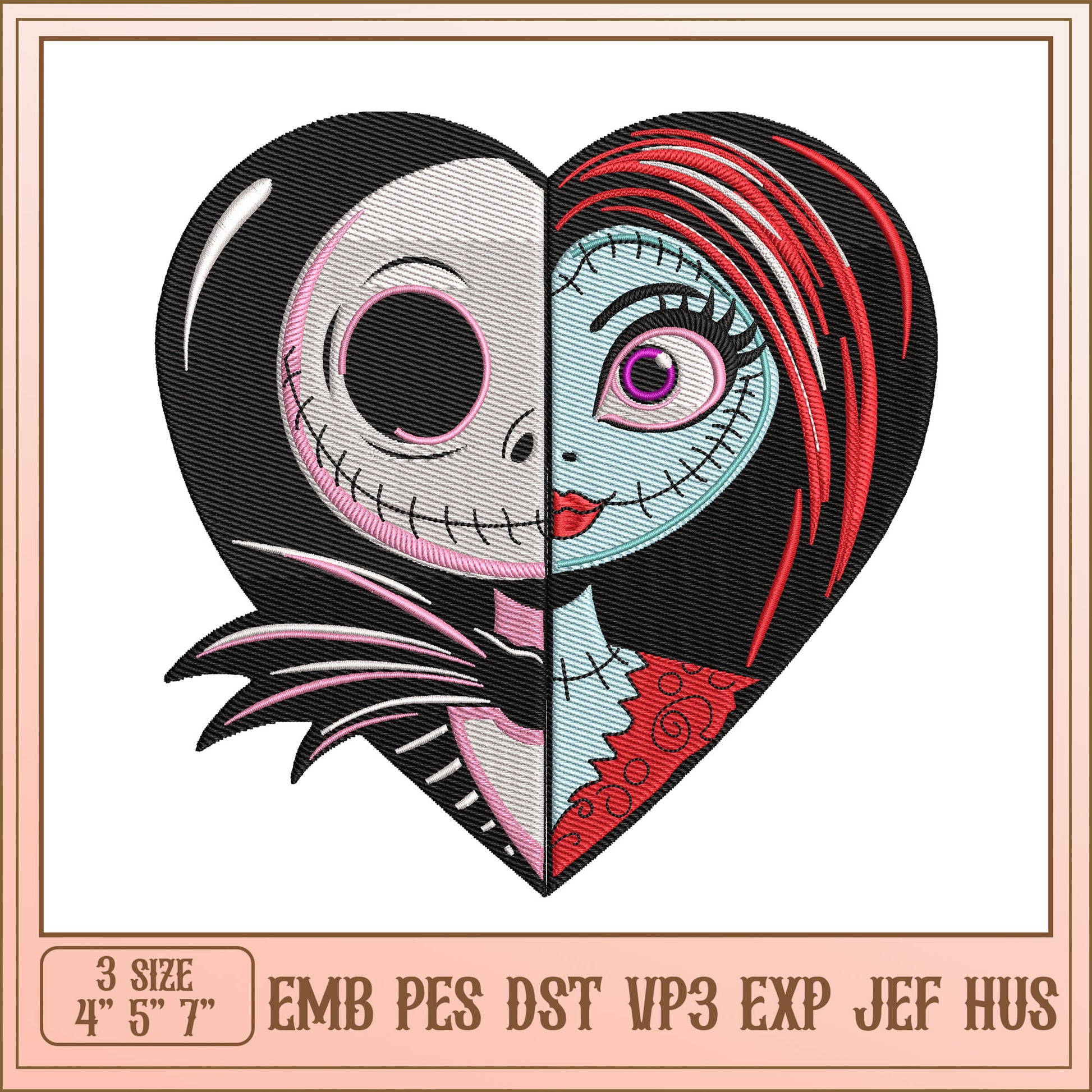 Jack Sally Heart Embroidery Design