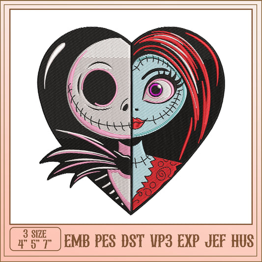 Jack Sally Heart Embroidery Design