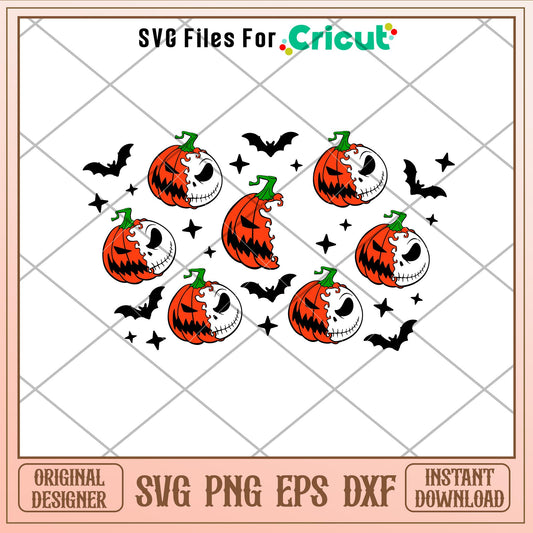 Jack Skellington Pumpkin Full Wrap, Jack Skellington Pumpkin Starbucks Full Wrap Svg