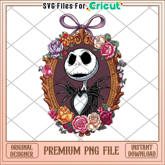 Jack Skellington floral frame art, perfect for creative projects