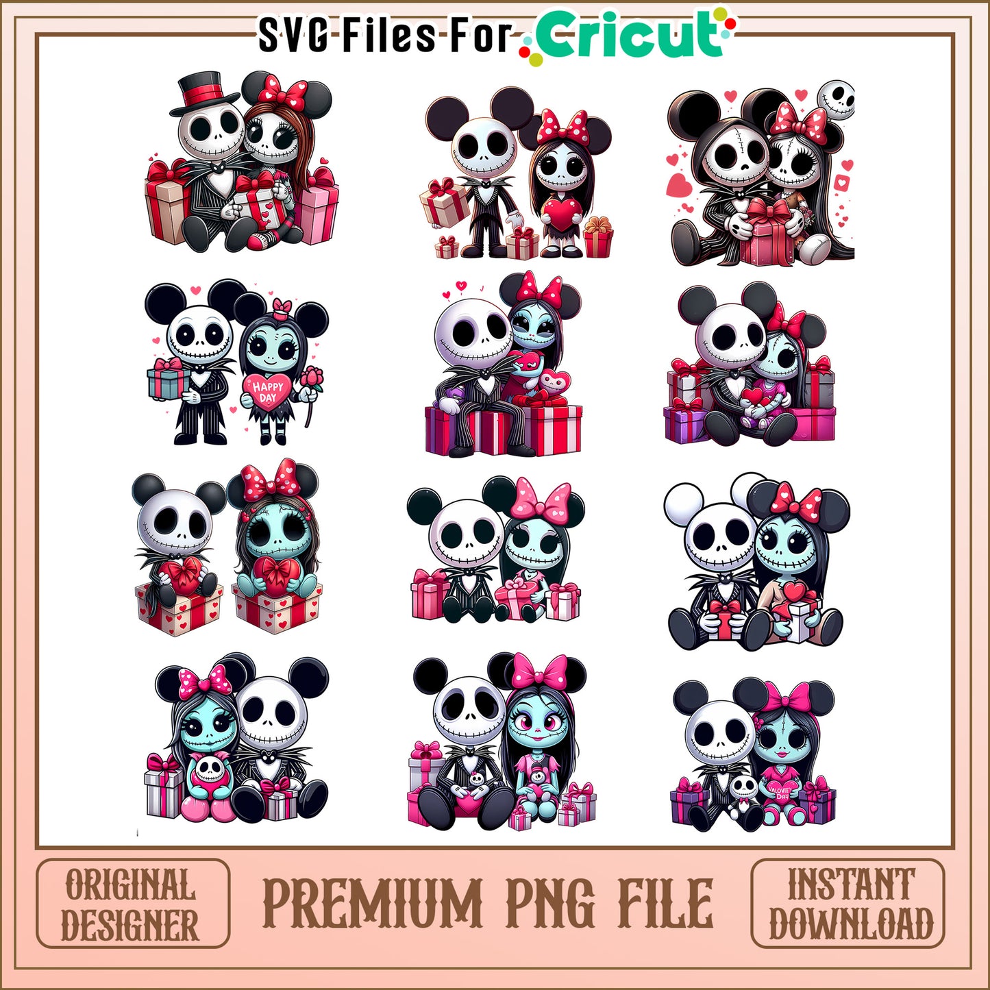Jack and sally mickey ears bundle png, jack and sally valentines​ png