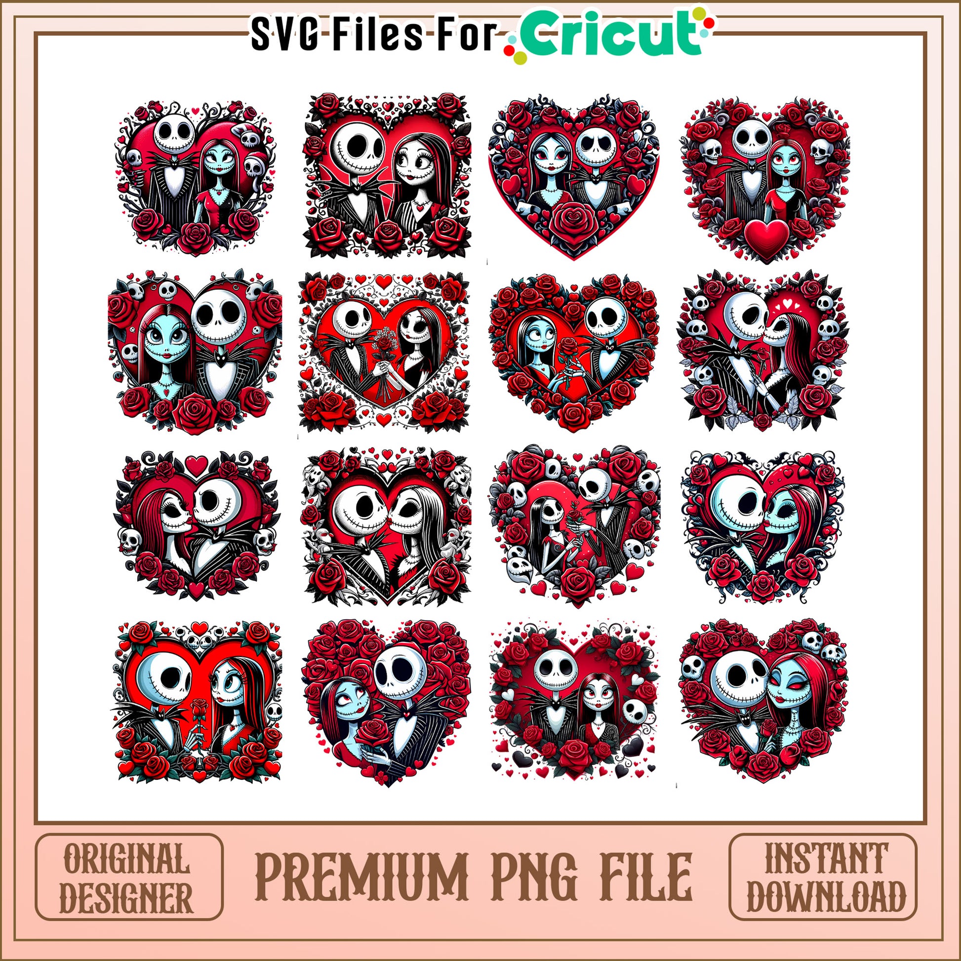 Jack_and sally heart valentine design bundle png, sally and jack​ png